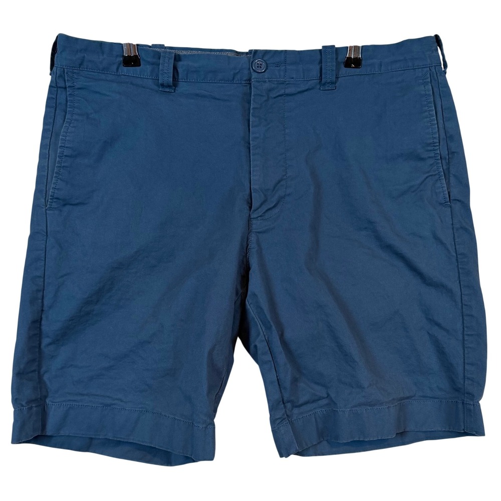 J.Crew Flex Chino Shorts Men •36• Blue Flat Front Nautical Preppy Coastal Cotton